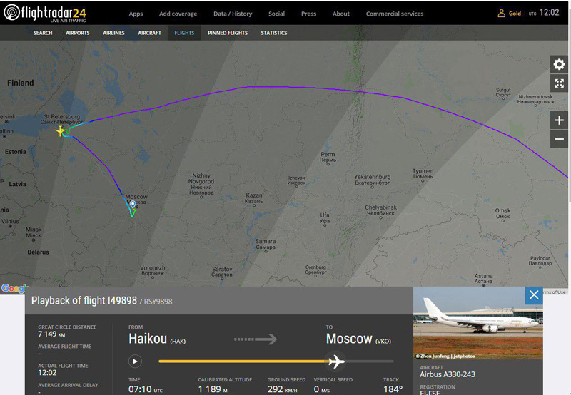 скриншот страницы сервиса flightradar24.com