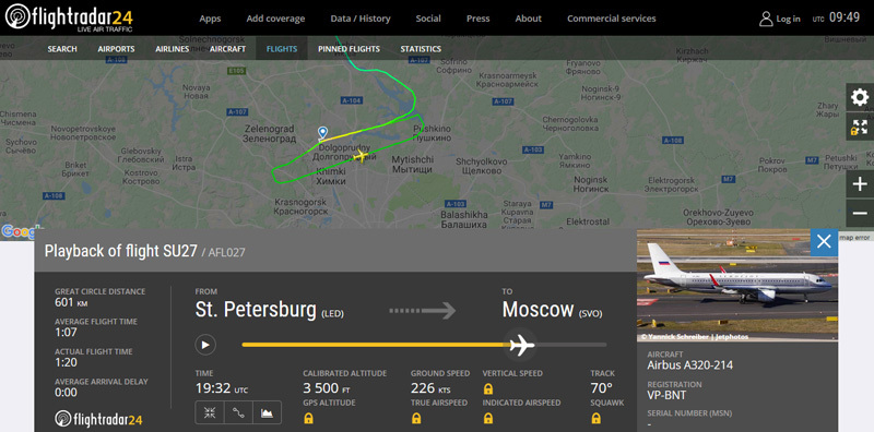 второй круг//скриншот страницы сервиса flightradar24.com