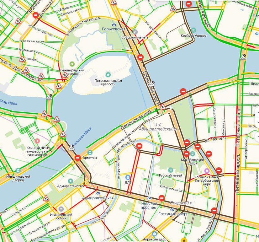 Карта перекрытия дорог в санкт петербурге